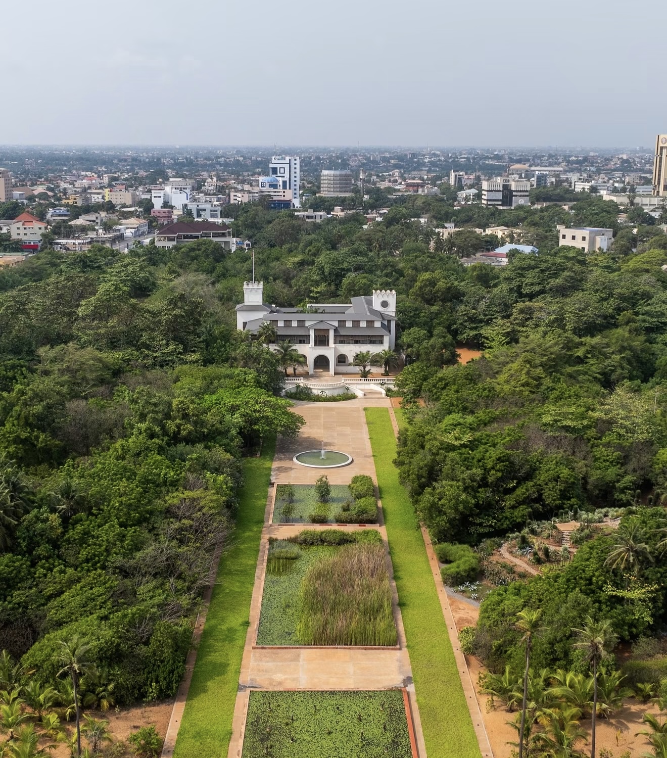Lomé city and gardens photographed from above